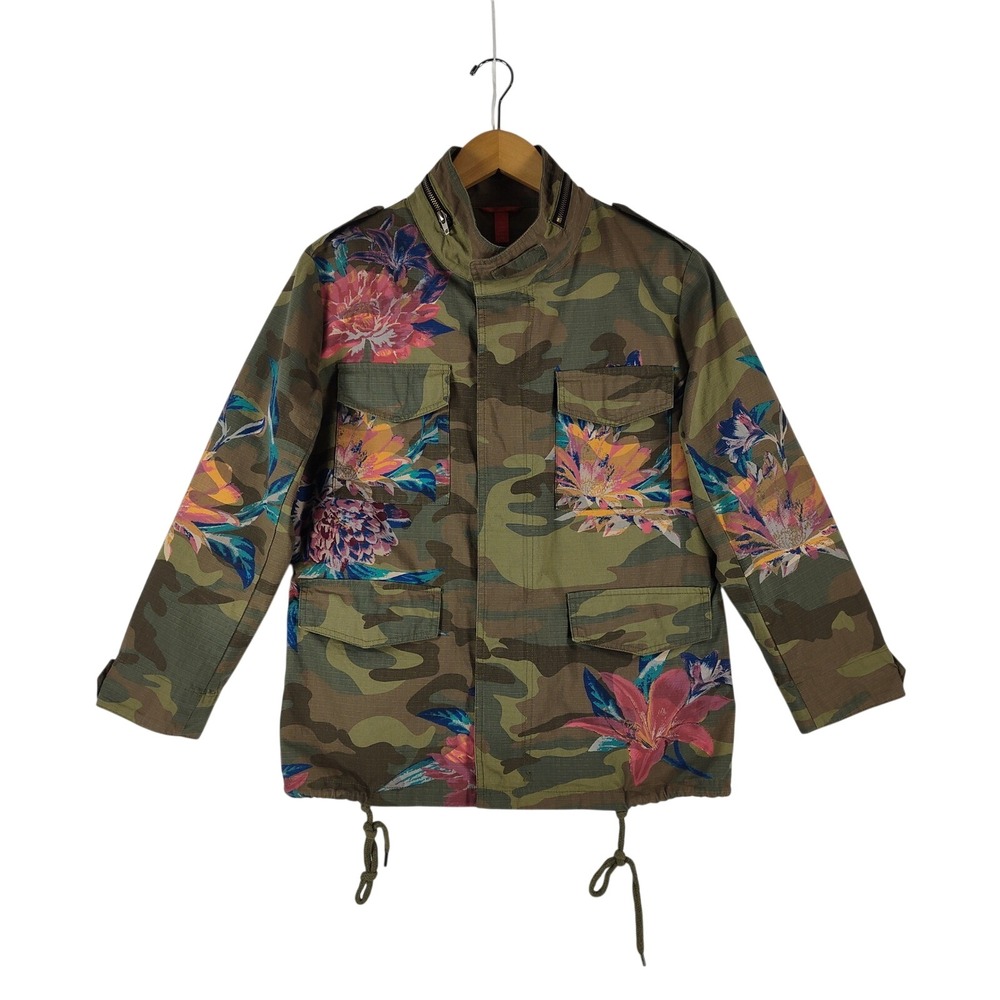 Chelsea & Violet Womens Camo Floral Field Jacket Green Camouflage Small